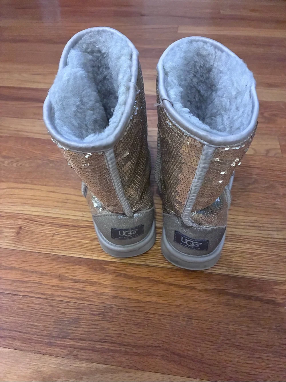 Y2K UGG Classic Short Cosmos Sequin Boots Silver / Gold Shimmer Sequins